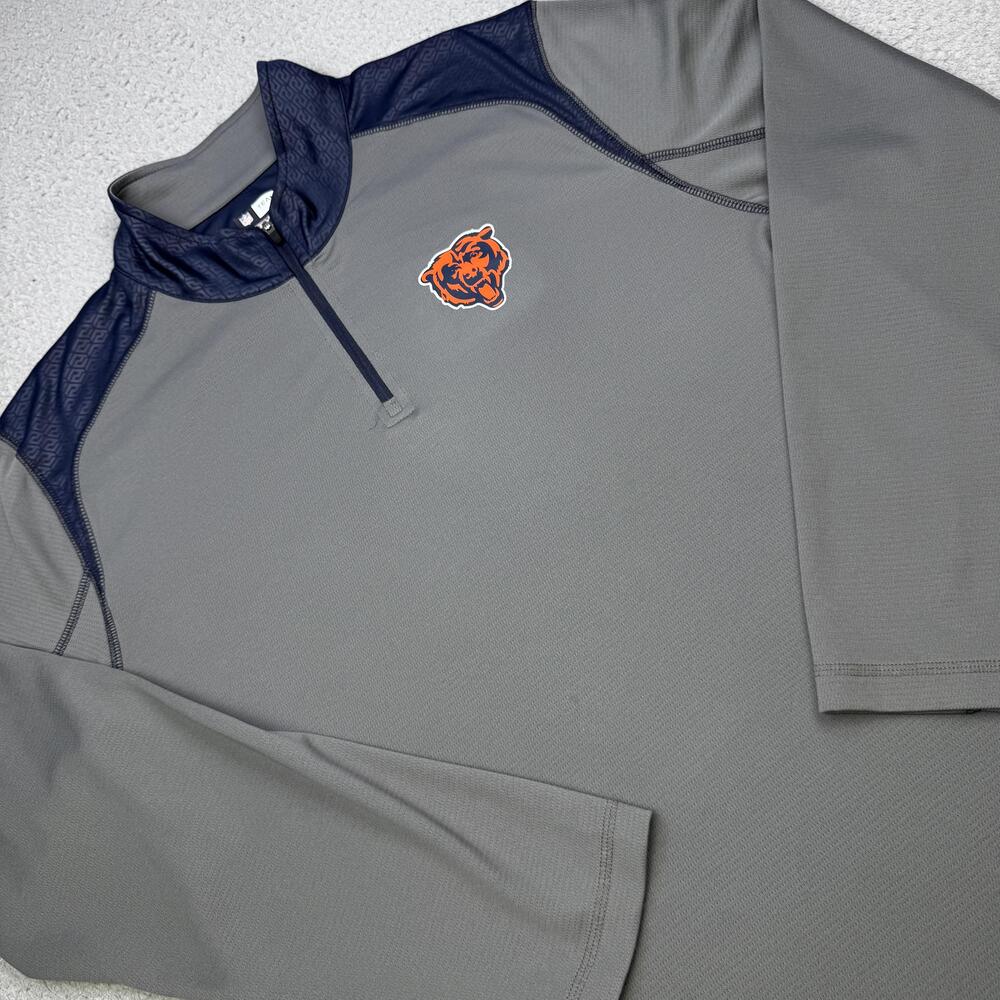 Chicago Bears Pullover Mens Large Gray Navy NFL Football Quarter Zip Shirt TX3